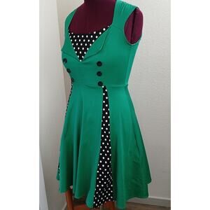 Killreal Polka Dot Retro Swing Dress M sleeveless fit & flare rockabilly green